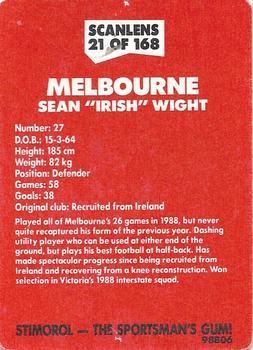 1989 Scanlens VFL #21 Sean Wight Back